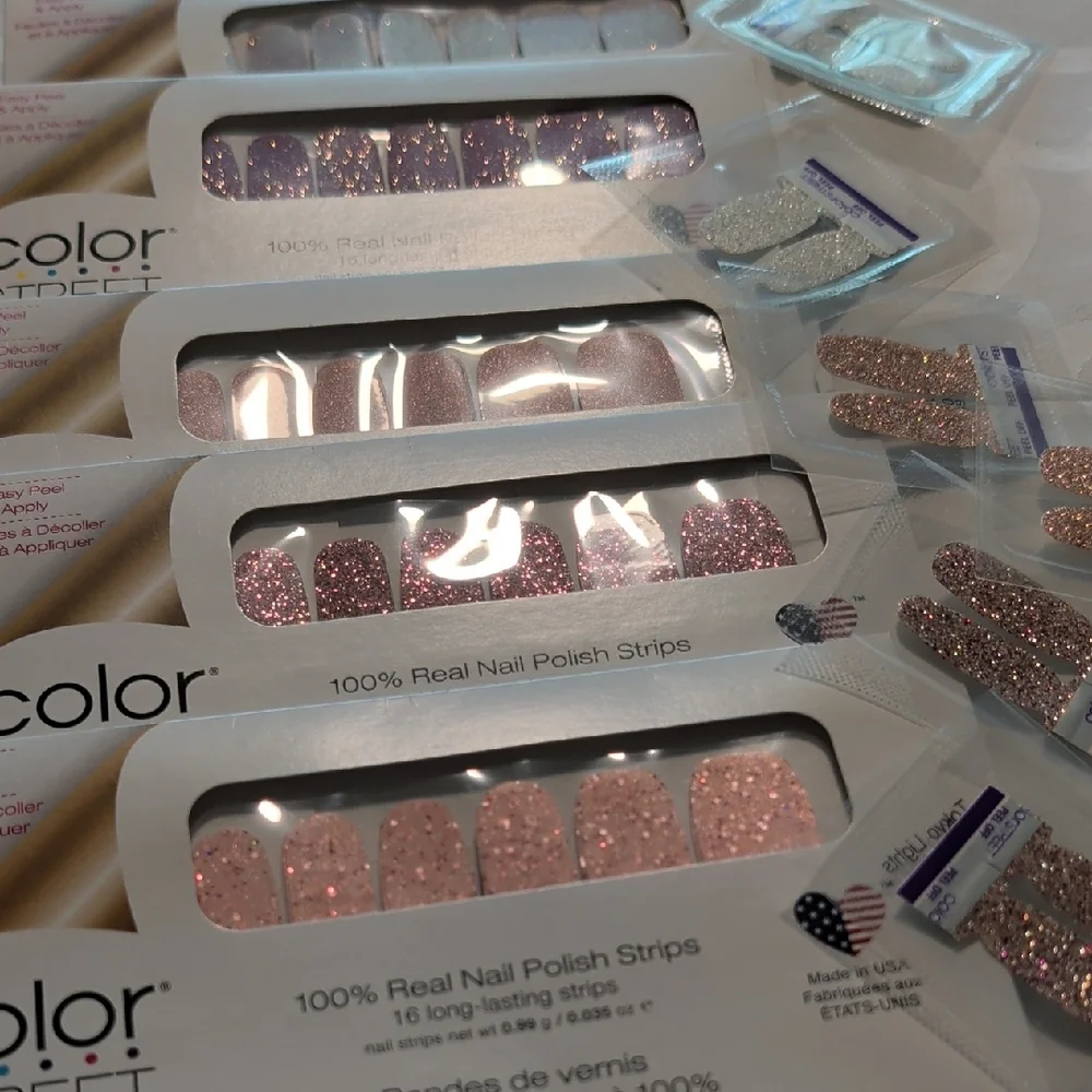5 Sets Color Street GLITTER Pastel Pinks and Lavender Nail Polish Strips - Picture 1 of 7